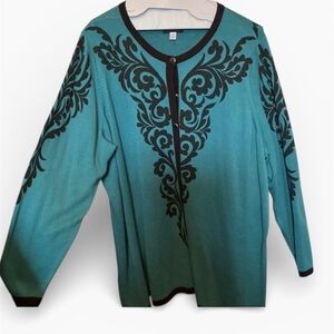 Teal and Black Women's Cardigan